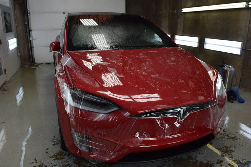 Tesla Model X red full wrap pkg
