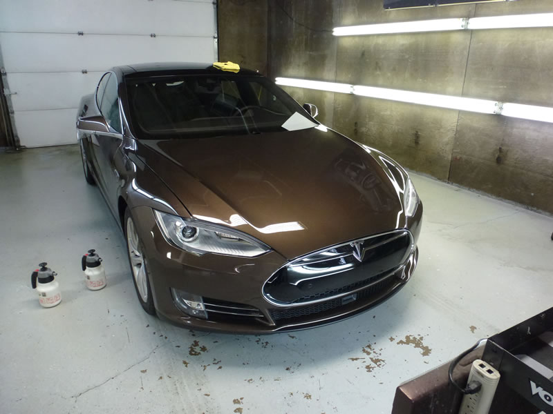 Brown Tesla after getting clear bra