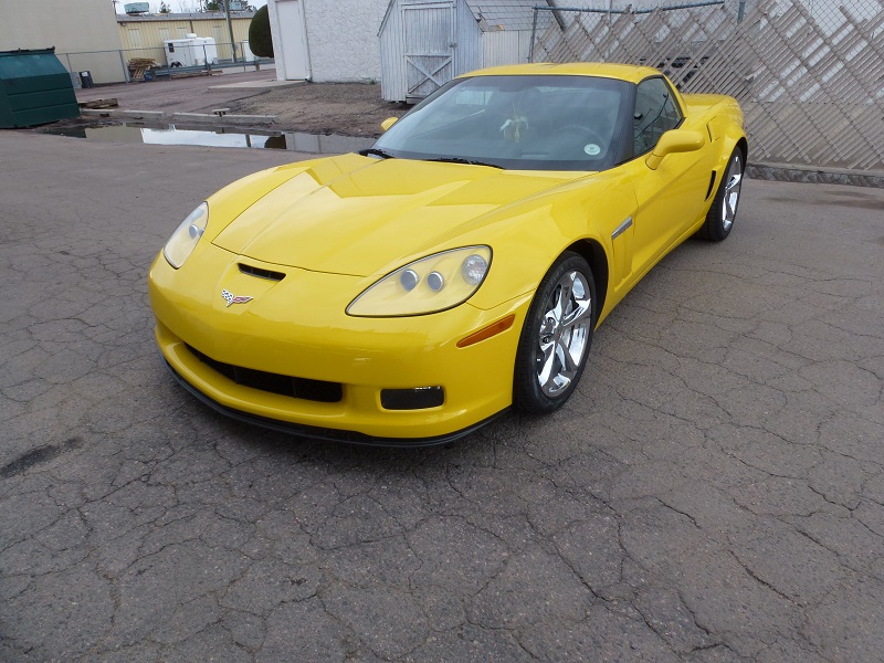 Yellow Chevy Corvette with clear bra