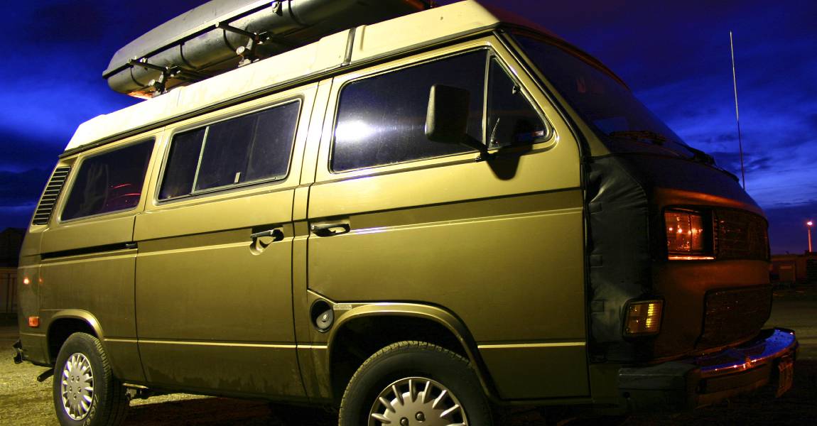 Dyed car window tint on camper van