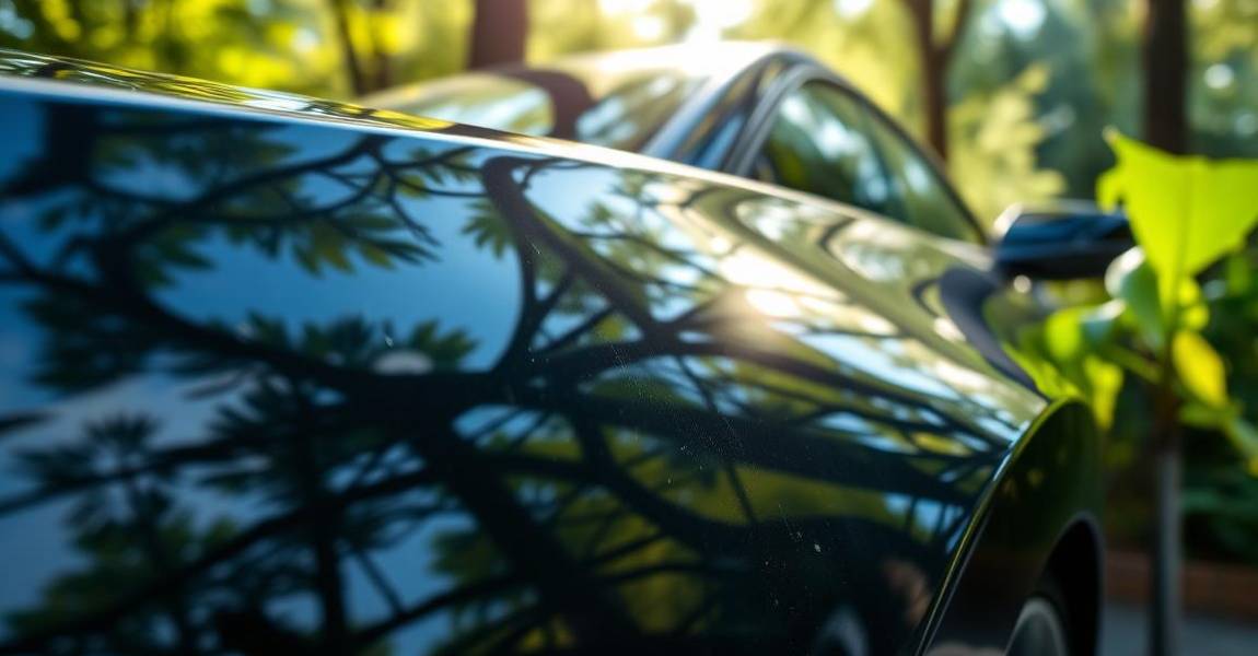 SunTek Reaction on car hood with reflection of trees